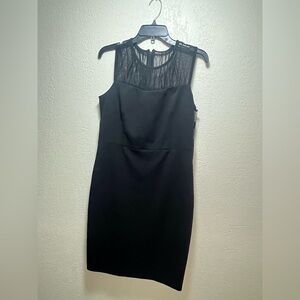 Calvin Klein Black Sheer Neck Midi Dress